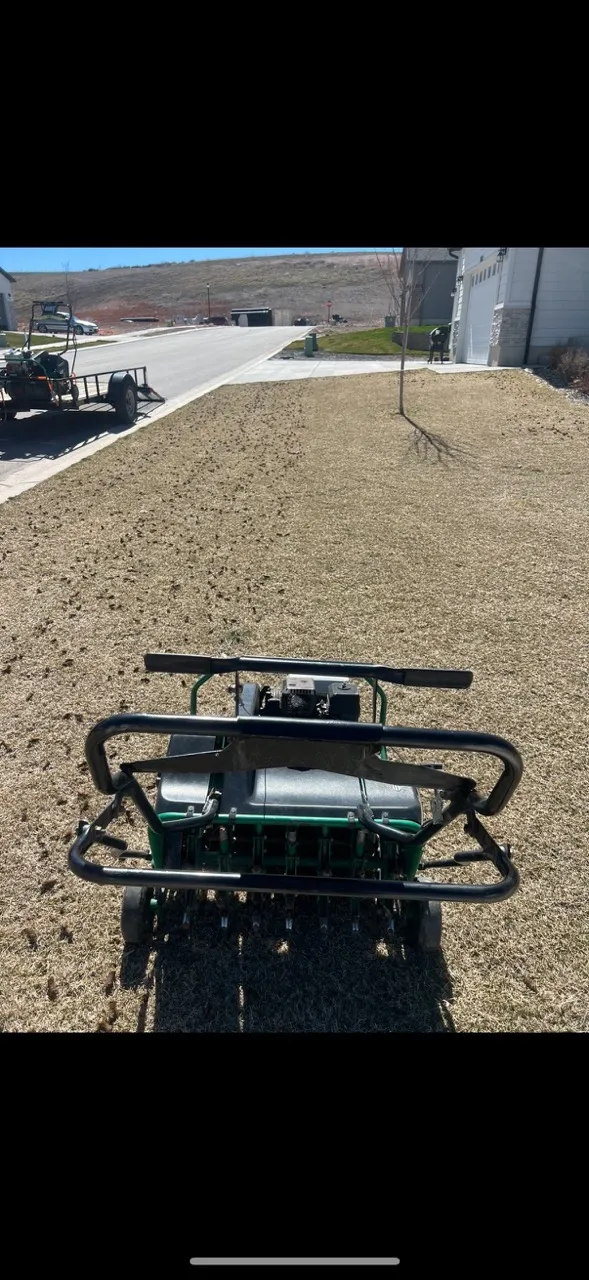 Lawn aeration in progress